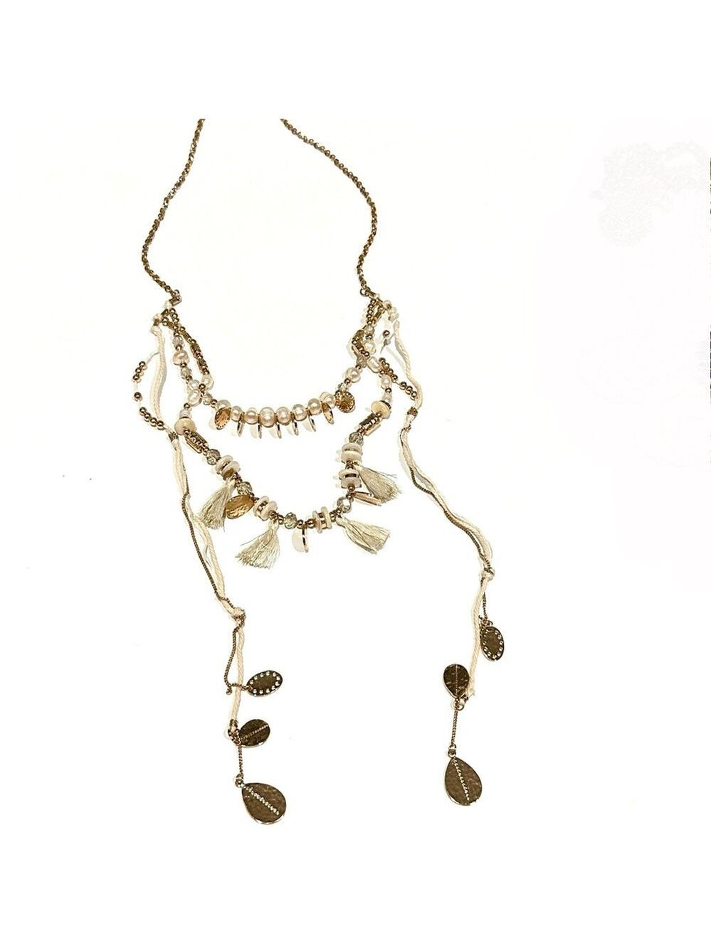 WHITE HOUSE BLACK MARKET Boho Luxe White & Gold Teardrop Layered Necklace | NWT - Picture 11 of 11